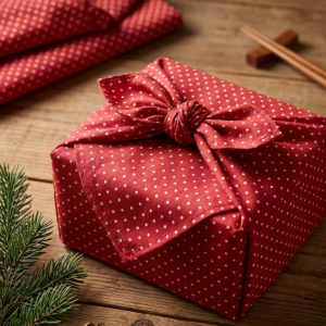 Geschenktuch vielseitige und nachhaltige Geschenkverpackung rote Punkte